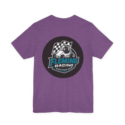 Purple racing logo T-shirt with large circular chest emblem