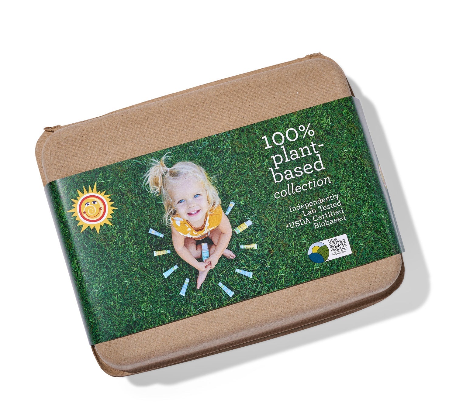 Plant-based hands kit box with green 100% plant-based collection label on kraft wrap