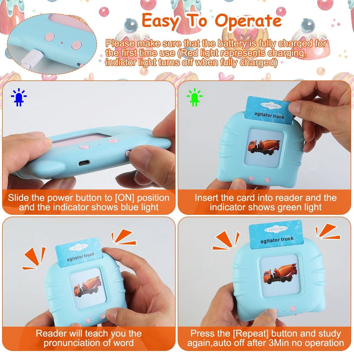 224 Words Kid Flash Talking Cards 112 Card Electronic Cognitive Audio Toddler Reading Machine Animal Shape Color Repeated Learning Cards English For Child - Renee Lane Company
