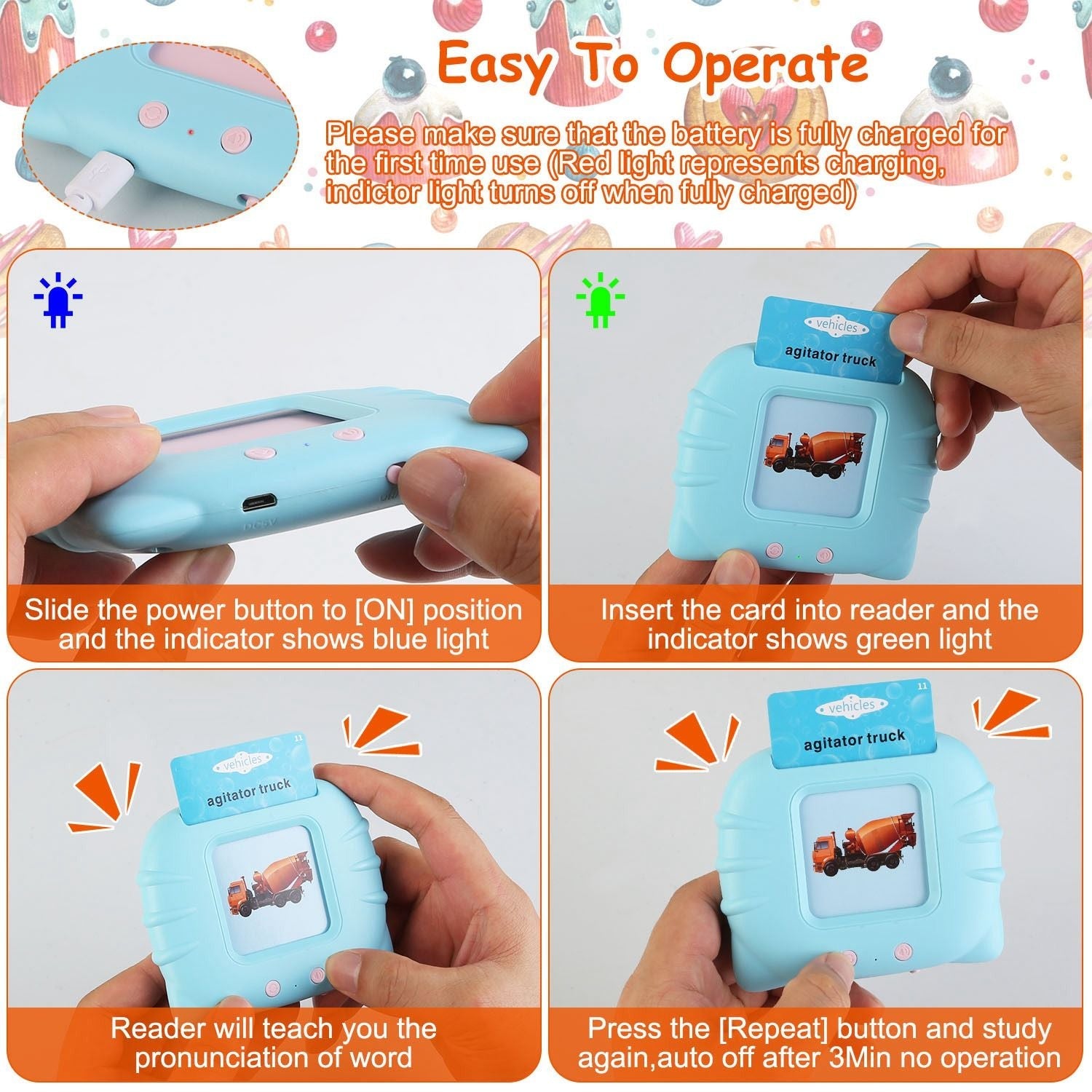 224 Words Kid Flash Talking Cards 112 Card Electronic Cognitive Audio Toddler Reading Machine Animal Shape Color Repeated Learning Cards English For Child - Renee Lane Company