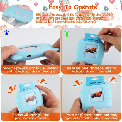 224 Words Kid Flash Talking Cards 112 Card Electronic Cognitive Audio Toddler Reading Machine Animal Shape Color Repeated Learning Cards English For Child - Renee Lane Company