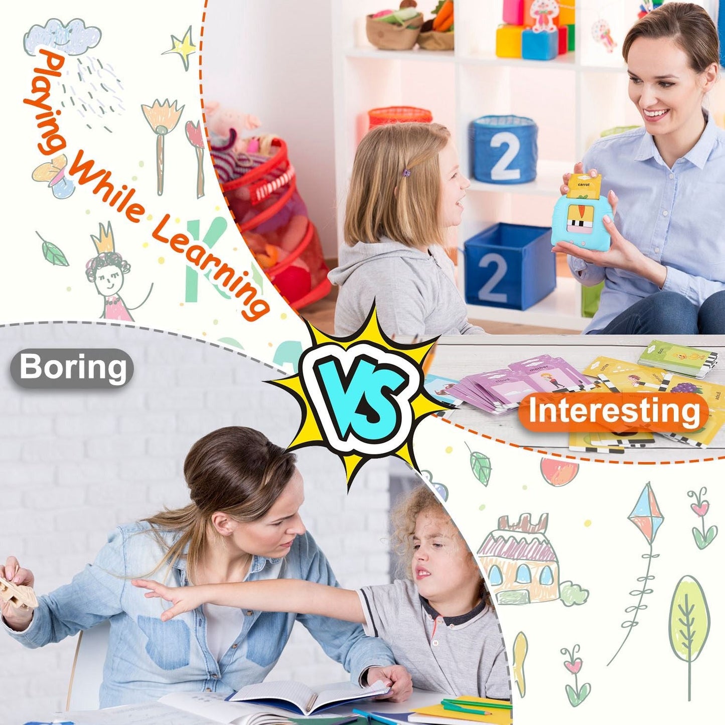 224 Words Kid Flash Talking Cards 112 Card Electronic Cognitive Audio Toddler Reading Machine Animal Shape Color Repeated Learning Cards English For Child - Renee Lane Company