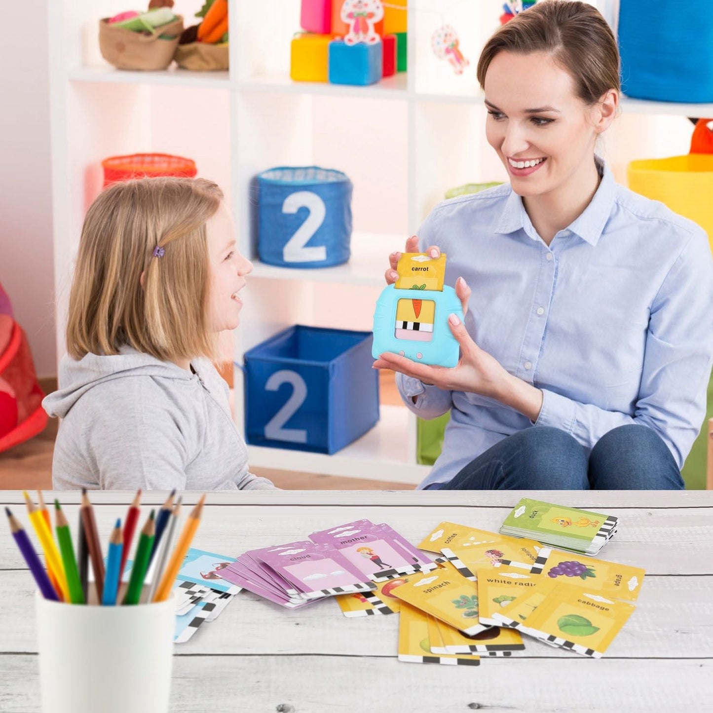224 Words Kid Flash Talking Cards 112 Card Electronic Cognitive Audio Toddler Reading Machine Animal Shape Color Repeated Learning Cards English For Child - Renee Lane Company