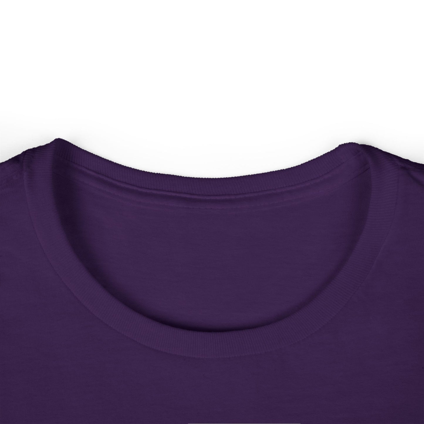 Purple crew-neck T-shirt neckline and upper chest