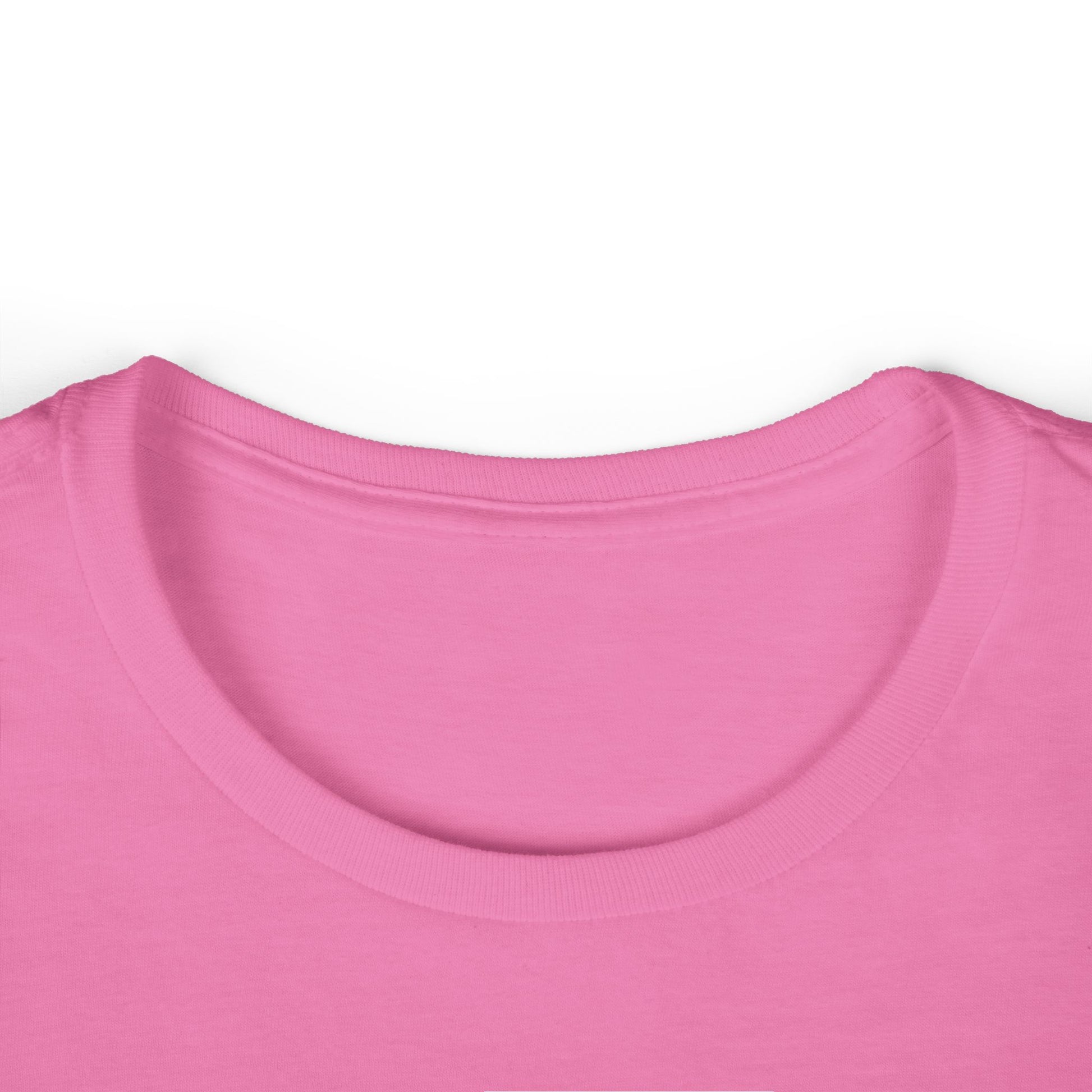 Pink crew-neck T-shirt neckline and upper chest
