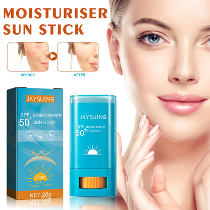 Moisturizing sunscreen stick by JAYSUING: blue box and tube applicator, SPF 50