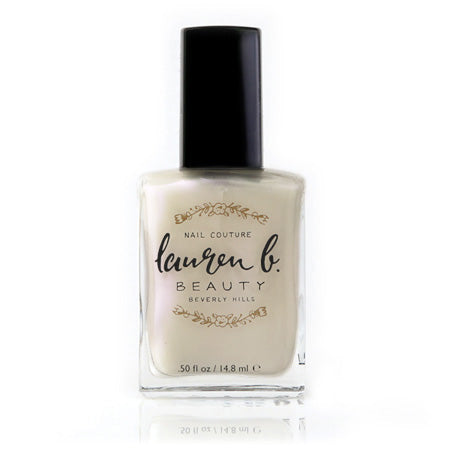 Vegan nail polish bottle, clear pale beige with black cap