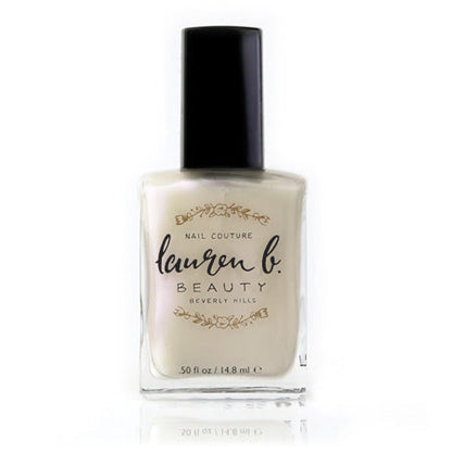 Vegan nail polish bottle, clear pale beige with black cap