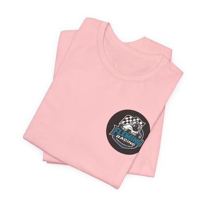 Light pink T-shirt with Fleming Racing round logo emblem, folded