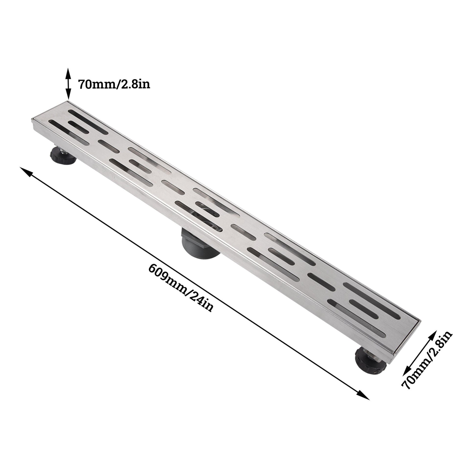 24 Inches Linear Shower Drain, Square Shower Floor Drain with Removable Cover Grid Grate and Hair Strainer Brushed 304 Stainless Steel - Renee Lane Company