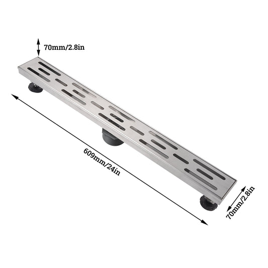 24 Inches Linear Shower Drain, Square Shower Floor Drain with Removable Cover Grid Grate and Hair Strainer Brushed 304 Stainless Steel - Renee Lane Company