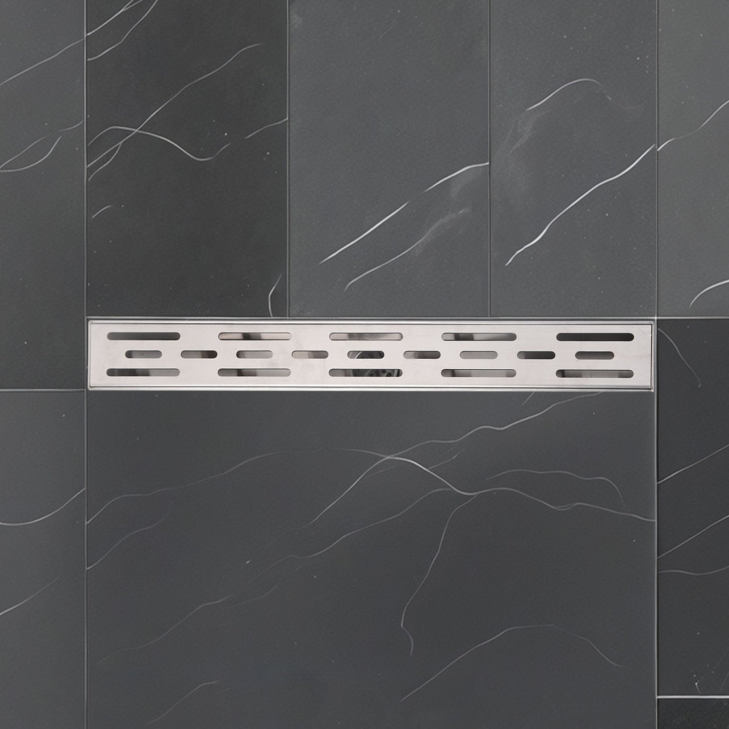 24 Inches Linear Shower Drain, Square Shower Floor Drain with Removable Cover Grid Grate and Hair Strainer Brushed 304 Stainless Steel - Renee Lane Company