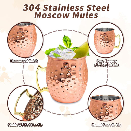 24 Pack 12 oz Moscow Mule Mugs Set Copper Cups Bulk Stainless Steel Rose Gold Moscow Mule Cups Tarnish Resistant Hammered Finish Chilled Coffee Mugs for Wedding Gift Cocktail Drinkware - Renee Lane Company