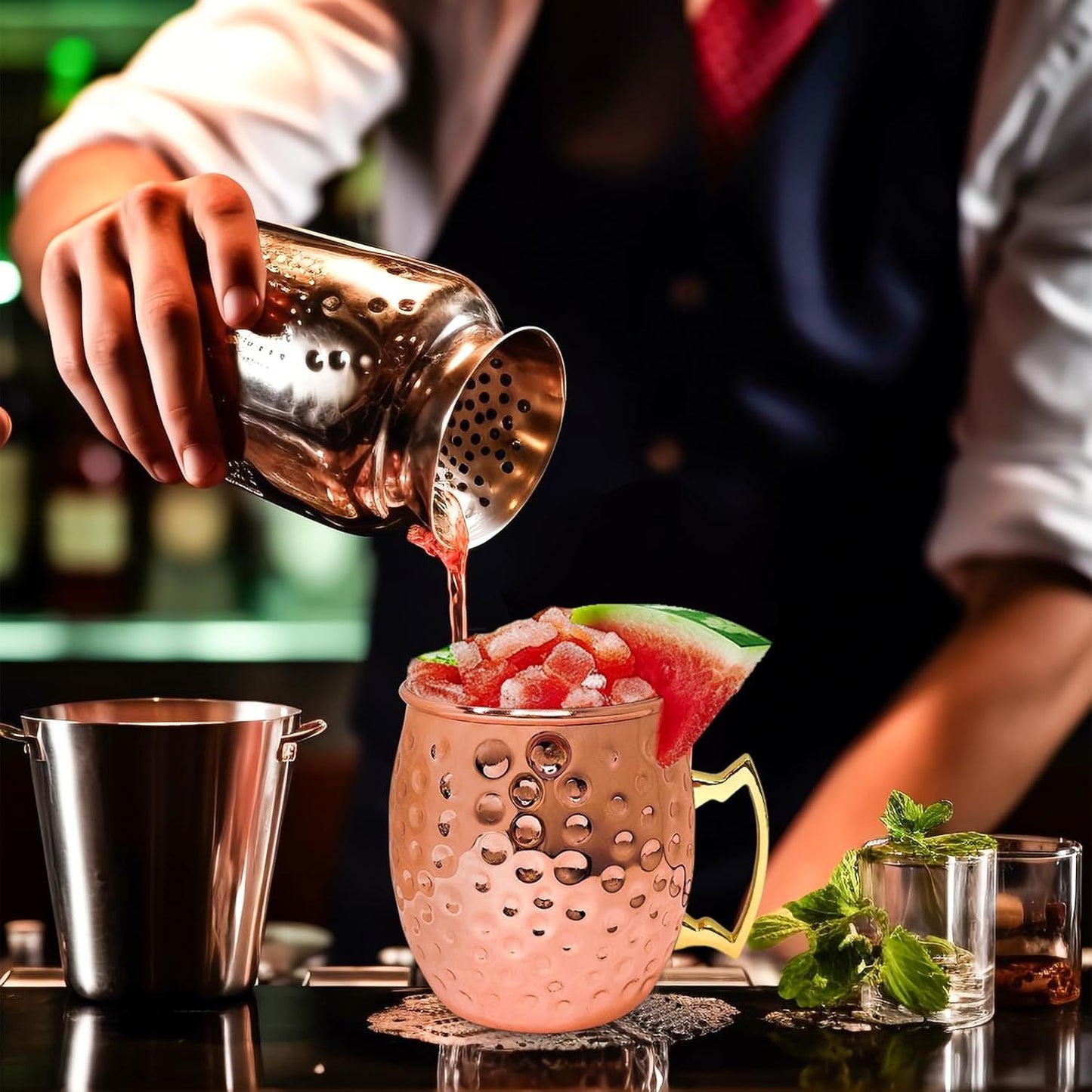 24 Pack 12 oz Moscow Mule Mugs Set Copper Cups Bulk Stainless Steel Rose Gold Moscow Mule Cups Tarnish Resistant Hammered Finish Chilled Coffee Mugs for Wedding Gift Cocktail Drinkware - Renee Lane Company