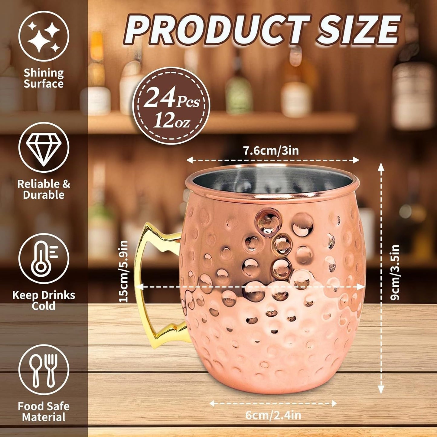 24 Pack 12 oz Moscow Mule Mugs Set Copper Cups Bulk Stainless Steel Rose Gold Moscow Mule Cups Tarnish Resistant Hammered Finish Chilled Coffee Mugs for Wedding Gift Cocktail Drinkware - Renee Lane Company