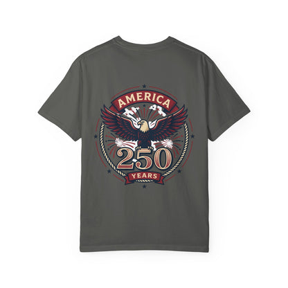 Charcoal T-shirt with back eagle '250 Years' crest graphic