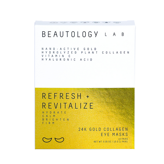 24K gold collagen eye masks box, Refresh + Revitalize label