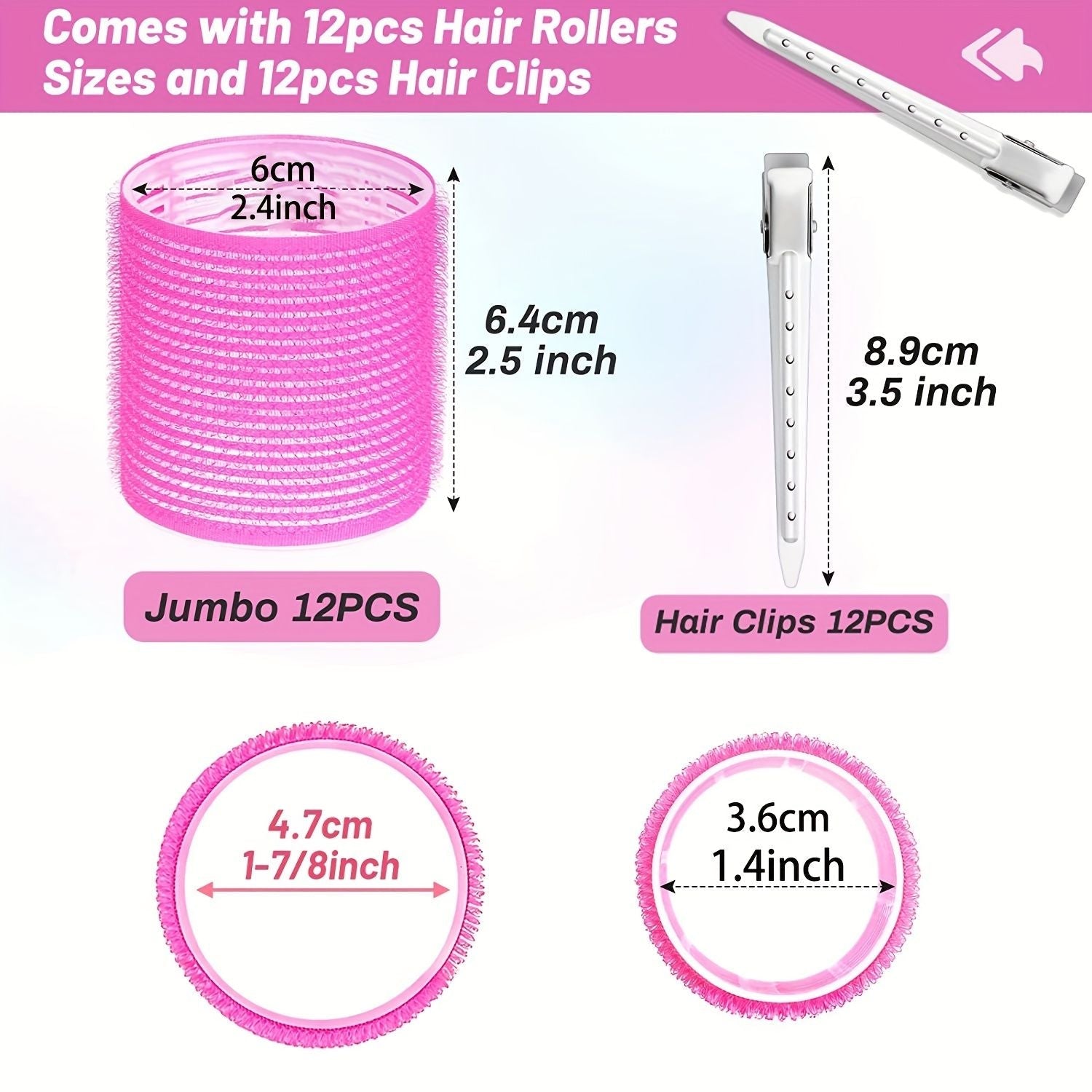 24pcs Jumbo Hair Curlers with Self-Grip Clips for Long, Medium, Short, Thick, and Thin Hair - Perfect for Bangs, Volume, and DIY Hair Dressing - Renee Lane Company