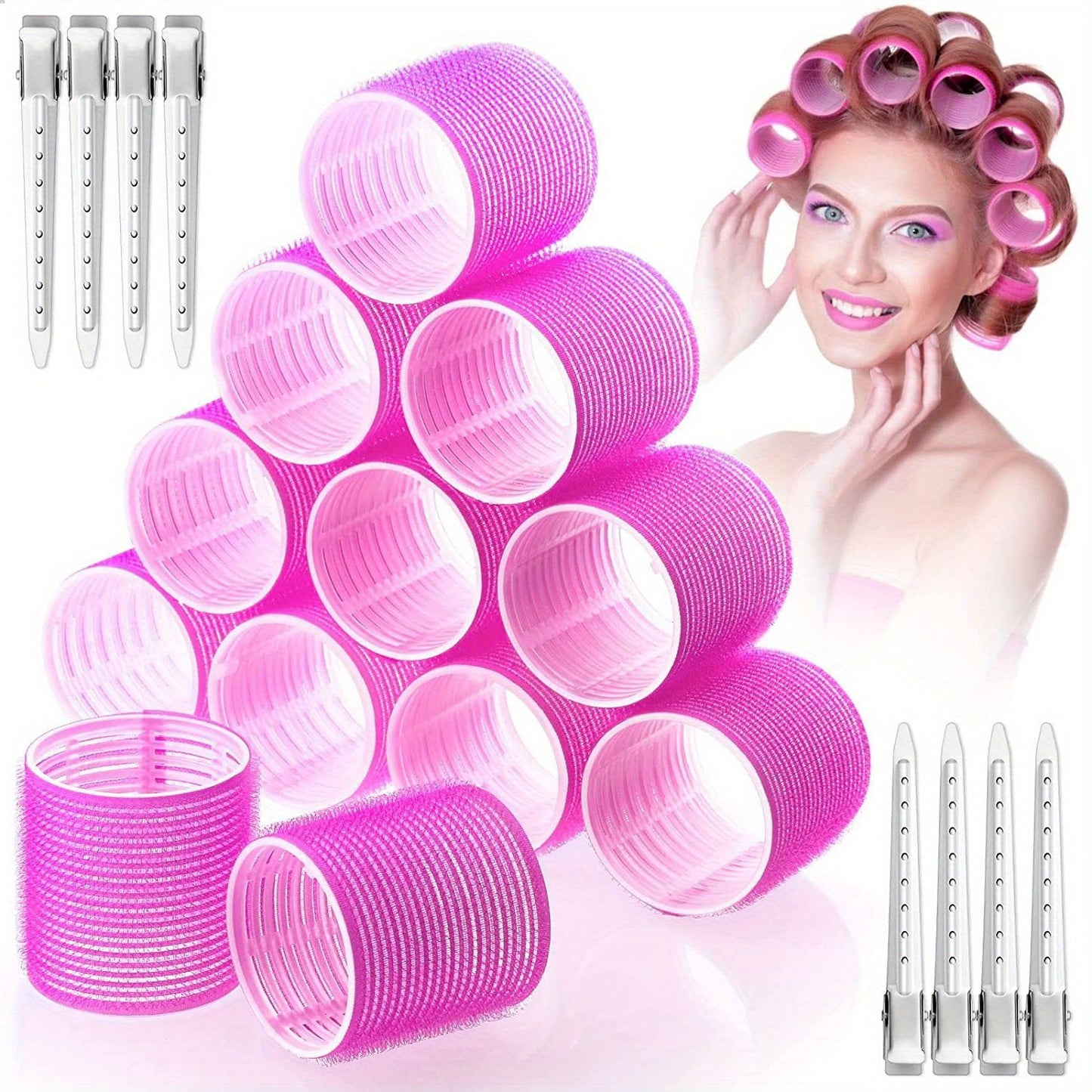 24pcs Jumbo Hair Curlers with Self-Grip Clips for Long, Medium, Short, Thick, and Thin Hair - Perfect for Bangs, Volume, and DIY Hair Dressing - Renee Lane Company