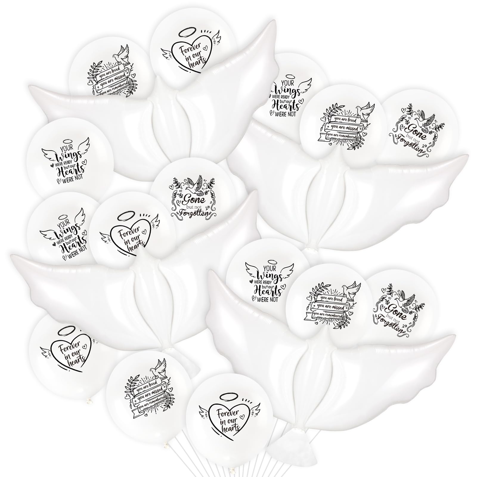 24pcs White Funeral Memorial Balloons with 4pcs White Dove Balloon Remembrance to Release in Sky for Happy Heavenly Birthday Anniversary Death In Memory of Life Funeral Party Supplies Decorations - Renee Lane Company
