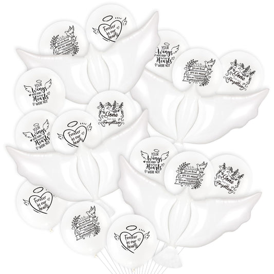 24pcs White Funeral Memorial Balloons with 4pcs White Dove Balloon Remembrance to Release in Sky for Happy Heavenly Birthday Anniversary Death In Memory of Life Funeral Party Supplies Decorations - Renee Lane Company