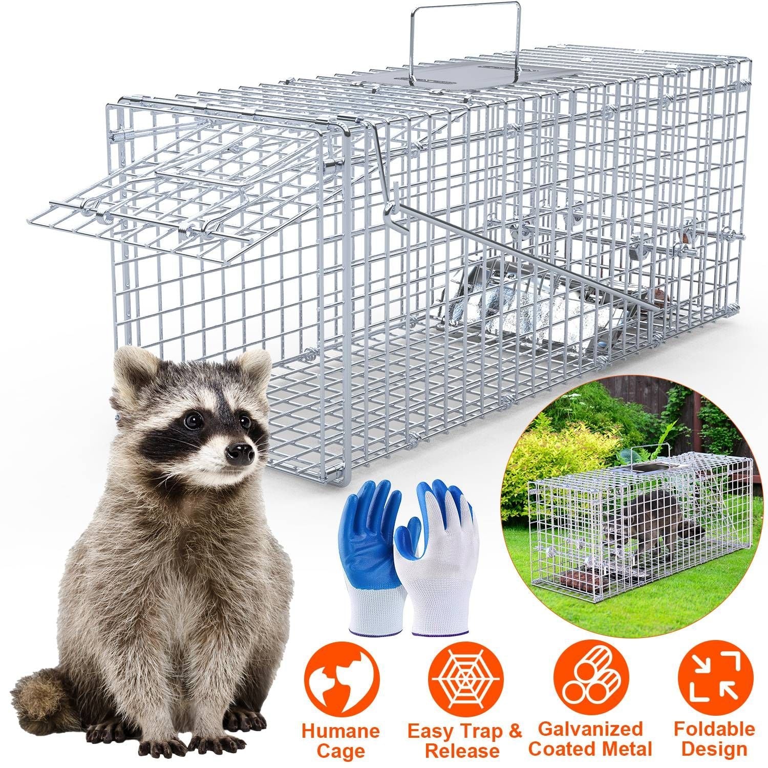 25.59Inch Live Humane Animal Trap Cage Heavy Duty Folding Catch And Release Rodent Cage For Rabbit Squirrel Possum Skunk Kitten Raccoon And More GPCT5437 - Renee Lane Company