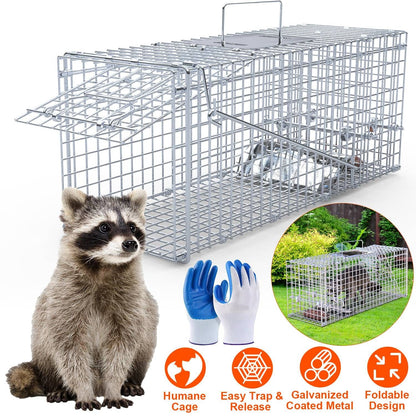 25.59Inch Live Humane Animal Trap Cage Heavy Duty Folding Catch And Release Rodent Cage For Rabbit Squirrel Possum Skunk Kitten Raccoon And More GPCT5437 - Renee Lane Company