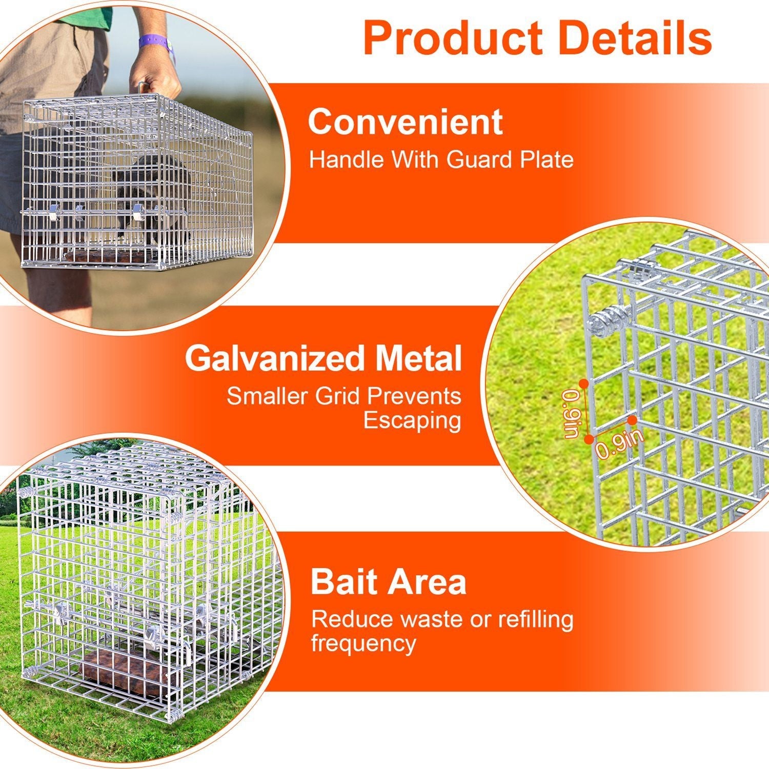 25.59Inch Live Humane Animal Trap Cage Heavy Duty Folding Catch And Release Rodent Cage For Rabbit Squirrel Possum Skunk Kitten Raccoon And More GPCT5437 - Renee Lane Company