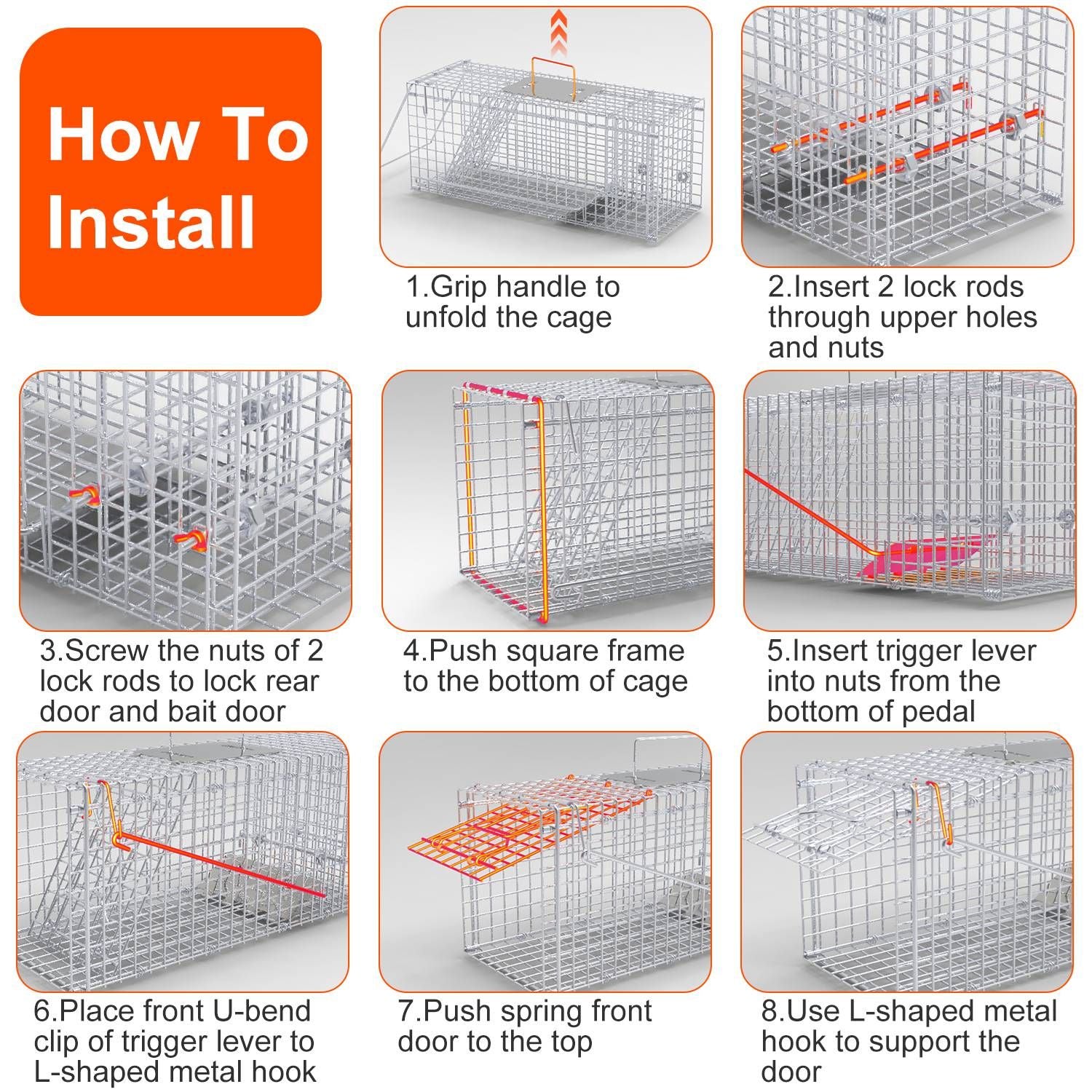 25.59Inch Live Humane Animal Trap Cage Heavy Duty Folding Catch And Release Rodent Cage For Rabbit Squirrel Possum Skunk Kitten Raccoon And More GPCT5437 - Renee Lane Company