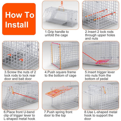 25.59Inch Live Humane Animal Trap Cage Heavy Duty Folding Catch And Release Rodent Cage For Rabbit Squirrel Possum Skunk Kitten Raccoon And More GPCT5437 - Renee Lane Company