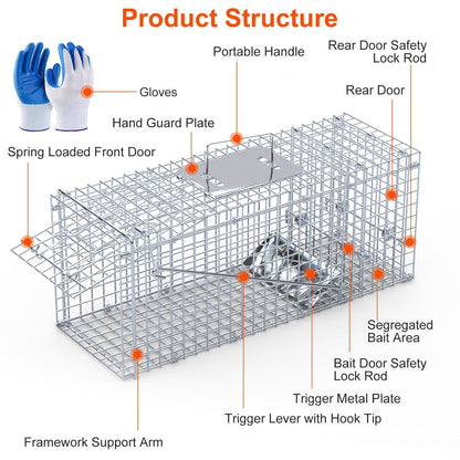 25.59Inch Live Humane Animal Trap Cage Heavy Duty Folding Catch And Release Rodent Cage For Rabbit Squirrel Possum Skunk Kitten Raccoon And More GPCT5437 - Renee Lane Company