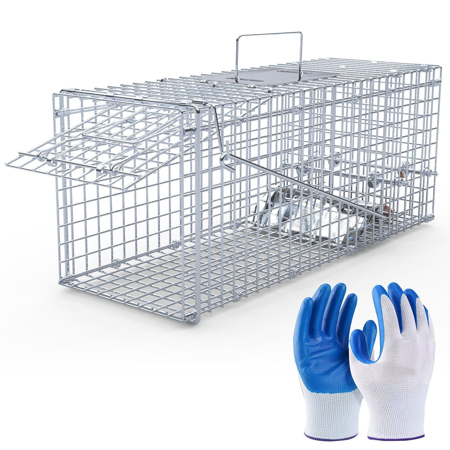 25.59Inch Live Humane Animal Trap Cage Heavy Duty Folding Catch And Release Rodent Cage For Rabbit Squirrel Possum Skunk Kitten Raccoon And More GPCT5437 - Renee Lane Company