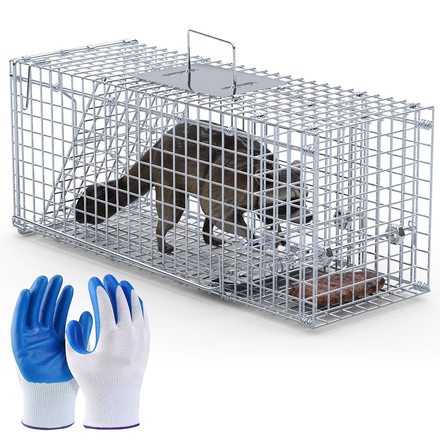 25.59Inch Live Humane Animal Trap Cage Heavy Duty Folding Catch And Release Rodent Cage For Rabbit Squirrel Possum Skunk Kitten Raccoon And More GPCT5437 - Renee Lane Company