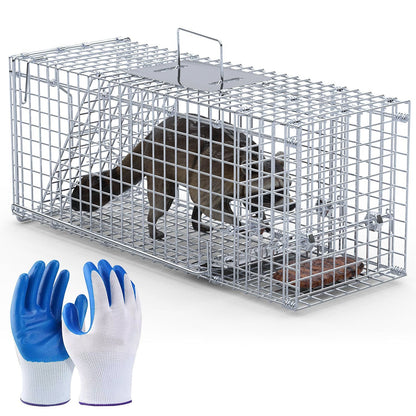 25.59Inch Live Humane Animal Trap Cage Heavy Duty Folding Catch And Release Rodent Cage For Rabbit Squirrel Possum Skunk Kitten Raccoon And More GPCT5437 - Renee Lane Company