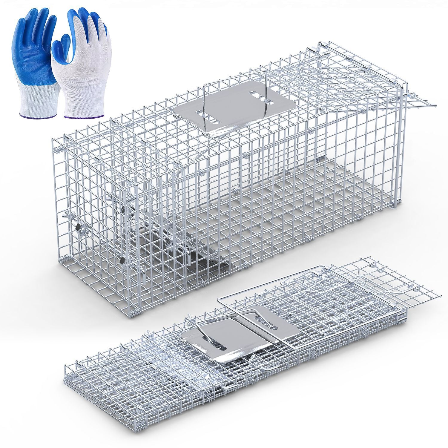 25.59Inch Live Humane Animal Trap Cage Heavy Duty Folding Catch And Release Rodent Cage For Rabbit Squirrel Possum Skunk Kitten Raccoon And More GPCT5437 - Renee Lane Company