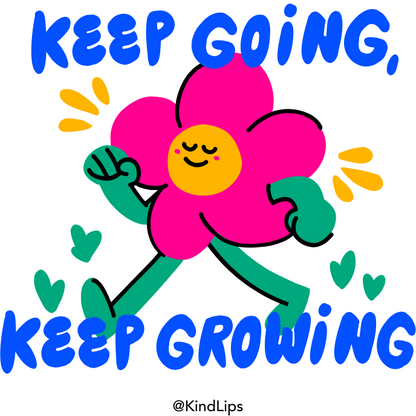 Post-it notes set with 'KEEP GOING, KEEP GROWING' and pink flower doodle