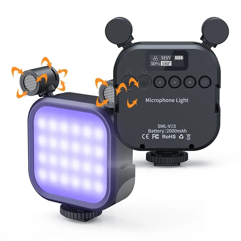 2500K-9000K Microphone LED Fill Light LED Mini Video Vlog Full-Color RGB Mic Light For Smartphone SLR Camera V03 - Renee Lane Company