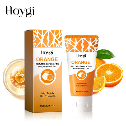 Hoygi orange exfoliating brightening gel tube with box, orange fruit and leaf, 50 g