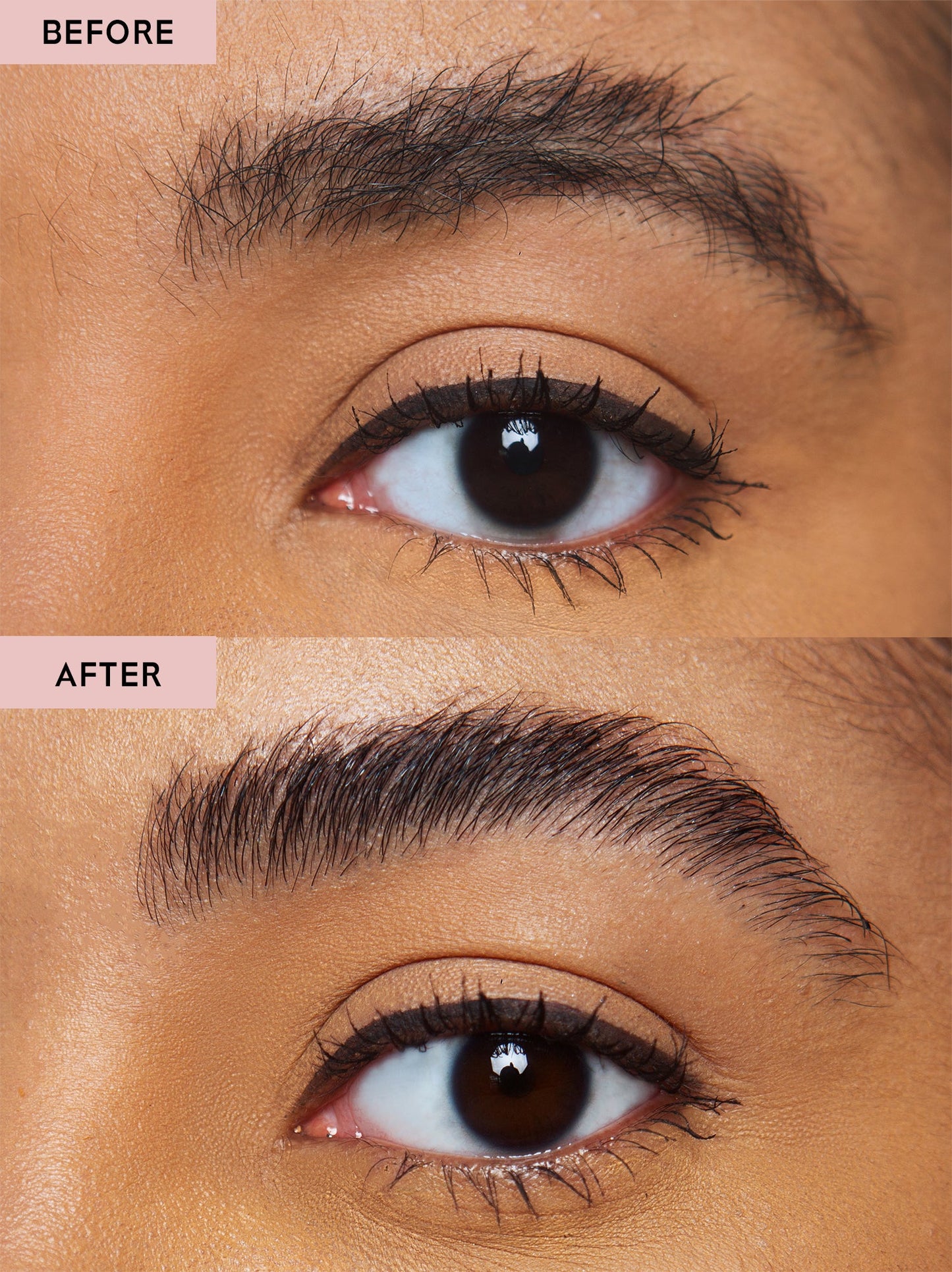 Brow gel application on eyebrows, groomed fuller brows around the eyes