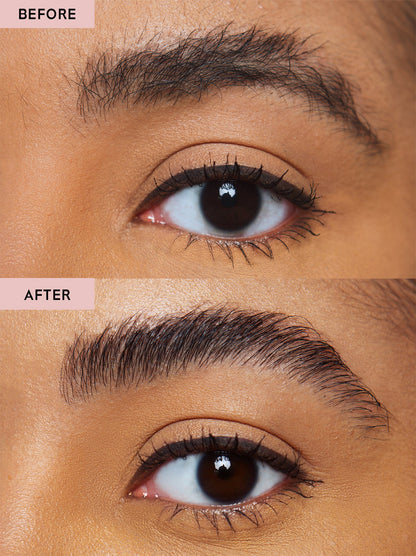 Brow gel application on eyebrows, groomed fuller brows around the eyes