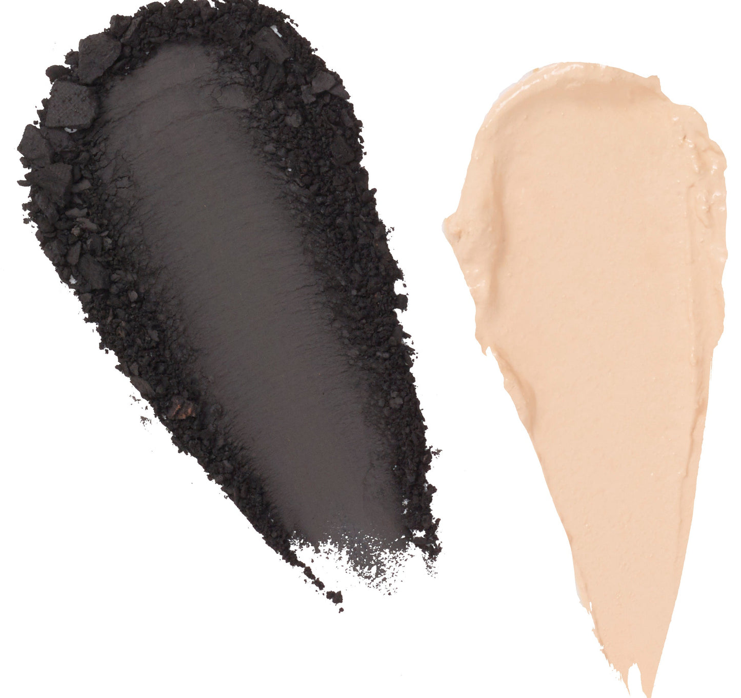 Brow powder and creme swatches: dark black left, light beige right