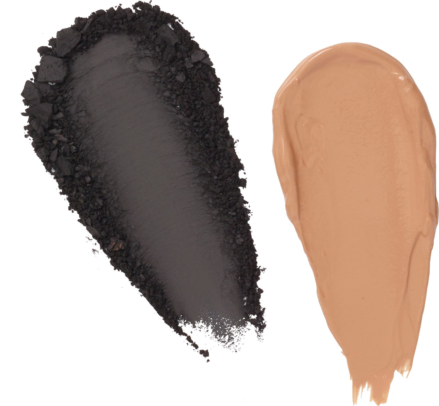 Brow powder and creme swatches: dark black left, warm tan right