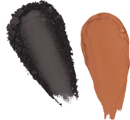 Brow powder and creme swatches: dark black left, orange-brown right