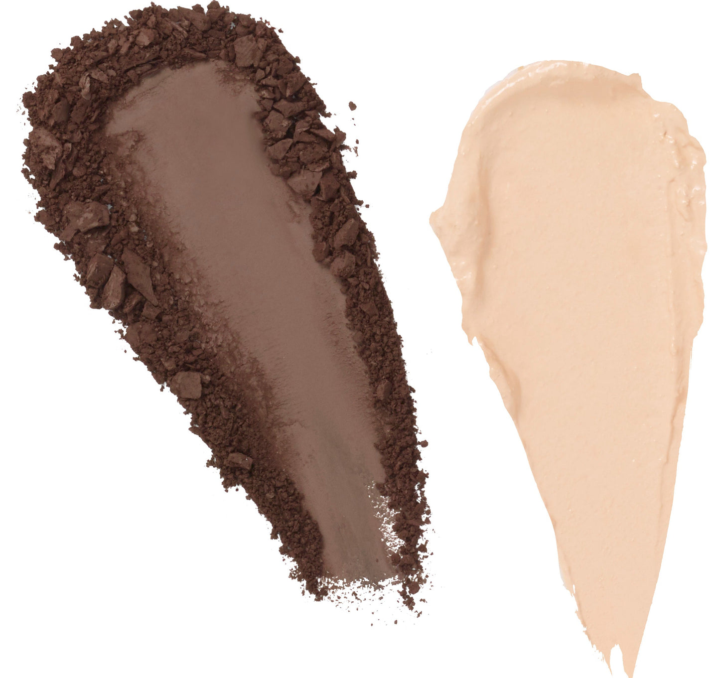 Brow powder and creme swatches: dark brown left, light beige right