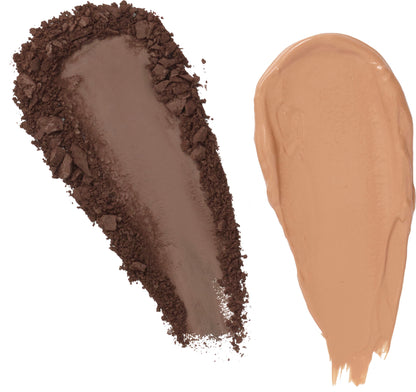 Brown brow powder and beige sculpting creme swatches