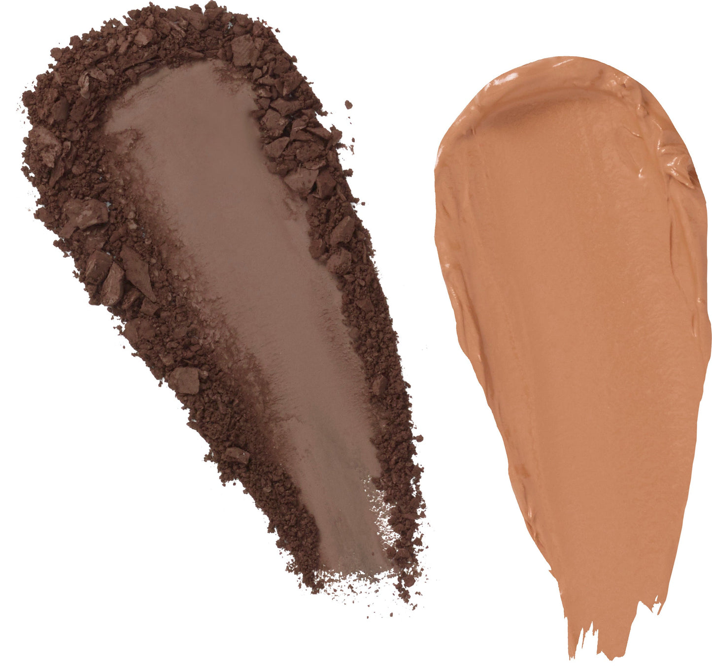 Dark brown brow powder and tan sculpting creme swatches