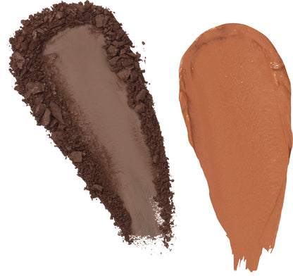 Dark brown brow powder and warm orange tan sculpting creme swatches