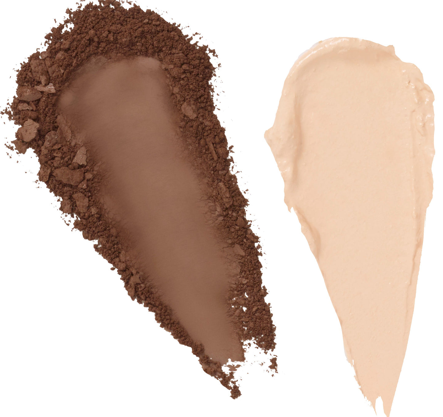 Dark brown brow powder and pale cream sculpting creme swatches
