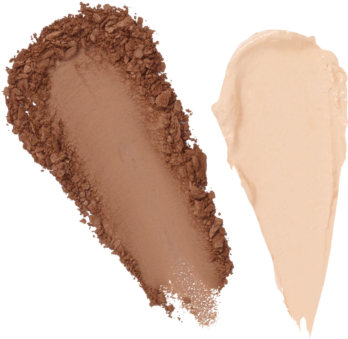 Medium brown brow powder and pale cream sculpting creme swatches