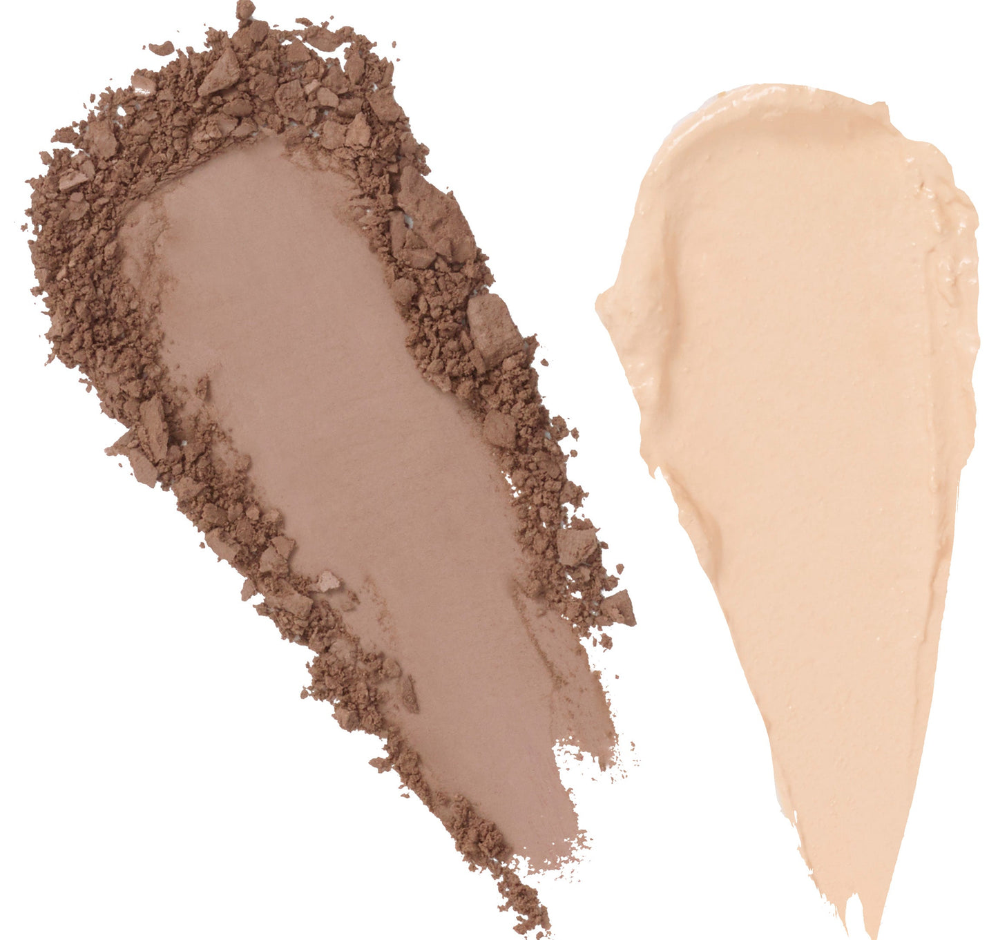 Dark brown brow powder and pale cream sculpting creme swatches